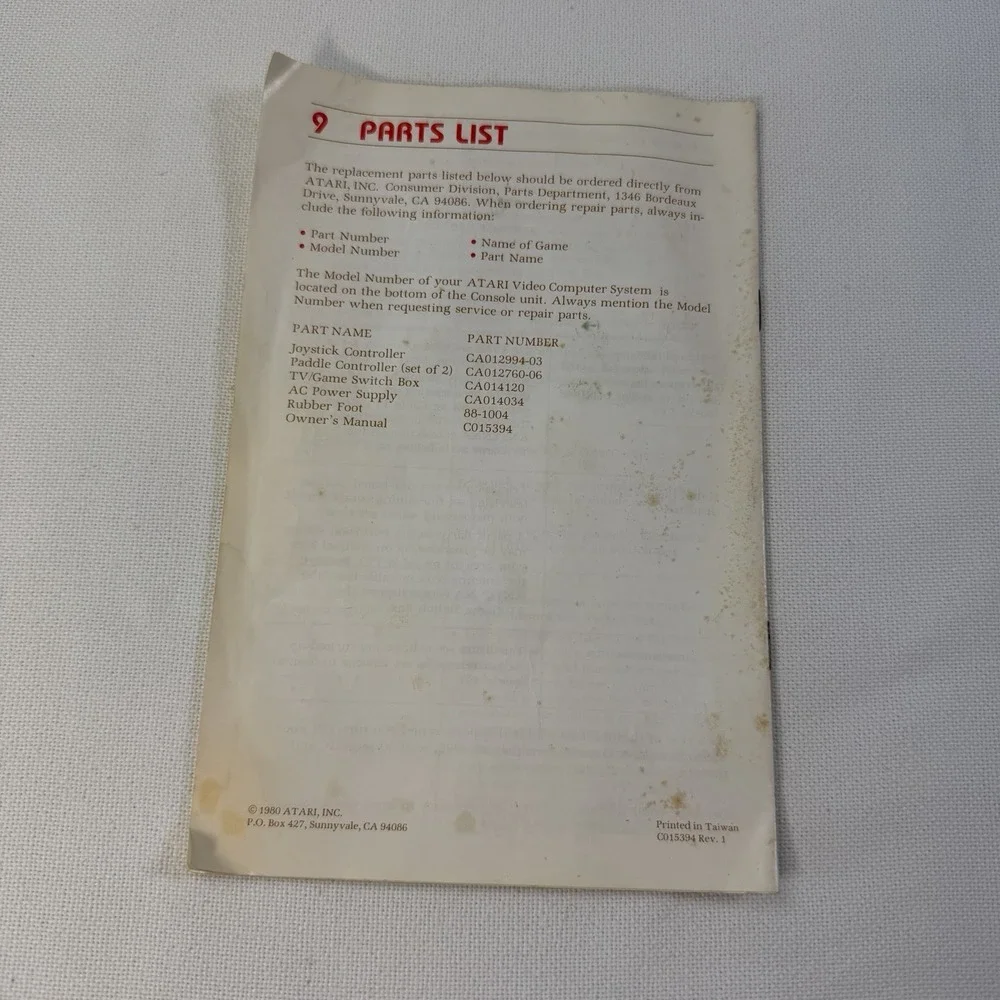 1980‎ Authentic Atari Video Computer System CX2600A Owners Manual Used